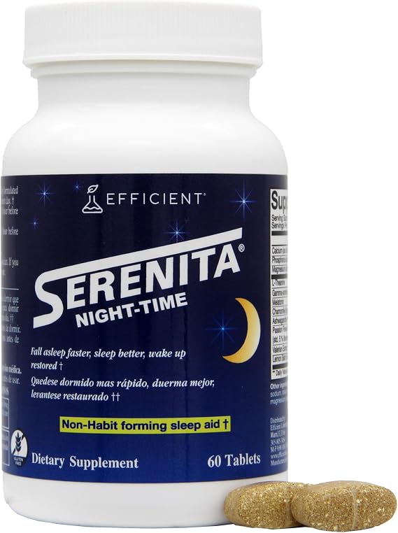 Serenita Night-Time Sleep Aid, Melatonin & Herbal Blend, Non-Habit Forming for Restful Sleep & Relaxation, 60 Tablets, Pack of 1