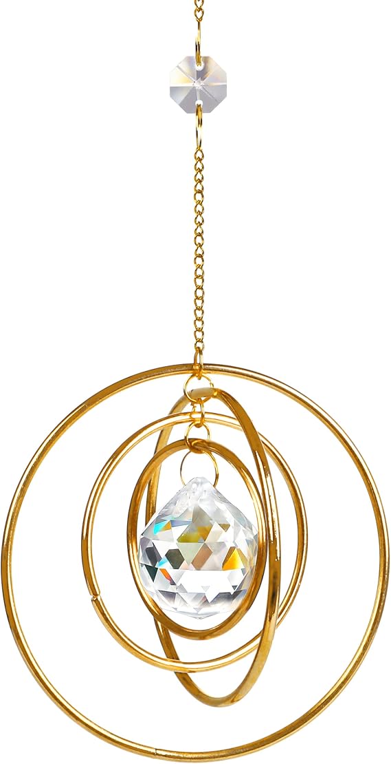 Crystal Galaxy Suncatcher Prism Ball with 4 Brass Rings | K9 Crystal Glass Ball Prism Rainbow Maker Window Hanging Decor for Home Garden Wedding Gift