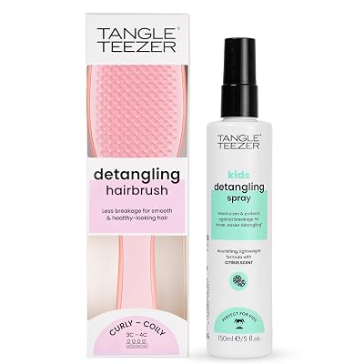 Tangle Teezer Hair Detangler Spray & Curly Hair Brush Duo, with Sulfate-Free Spray & Pink Mango Hairbrush, for Curly Hair Types