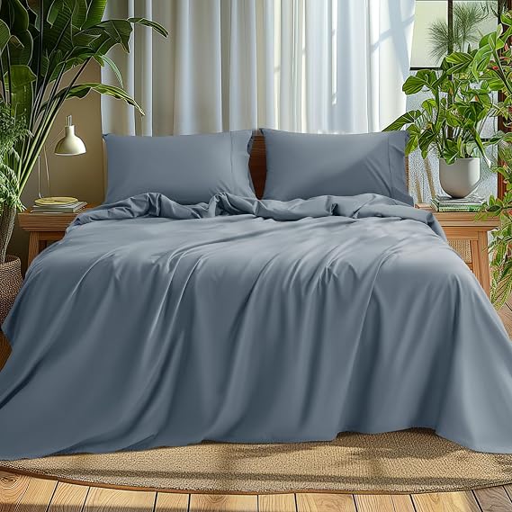 Luxury 1000 High Thread Count Egyptian Cotton Bed Sheets 4 PC, 100% Egyptian Cotton Sheets Set, Breathable & Cooling Sheets(King,French Blue)