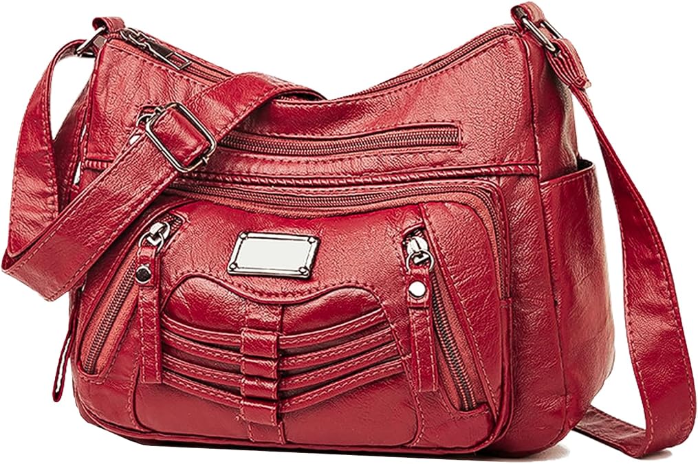 LassZone Womens Crossbody Bag Soft Leather Handbags Multi Pocket Satchel Waterproof Hobo Shoulder Bag Messenger Bag