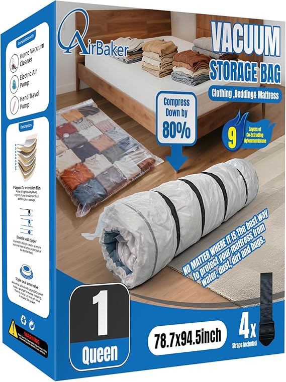 Vacuum Bag for Moving, Vacuum Seal Bag Heavy Duty Storage Bag (1 Queen/Full/Full-XL)