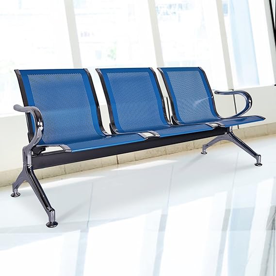 Kinsuite 3-Seat Waiting Room Chairs - Airport Reception Chairs Lobby Bench Seating for Office Business Bank Hospital, Blue