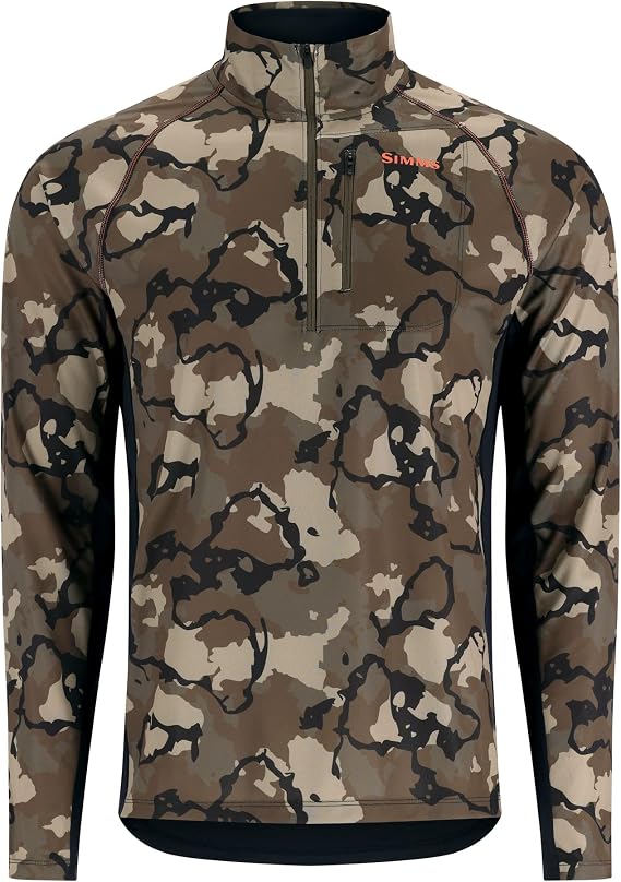 Simms Men's Challenger Solar Half-Zip - All-Season UPF 30+ Sun Protection Pullover, Quick-Drying for Fishing, Hiking, Running, Leisure, R Camo Olive Drab/Black, Medium