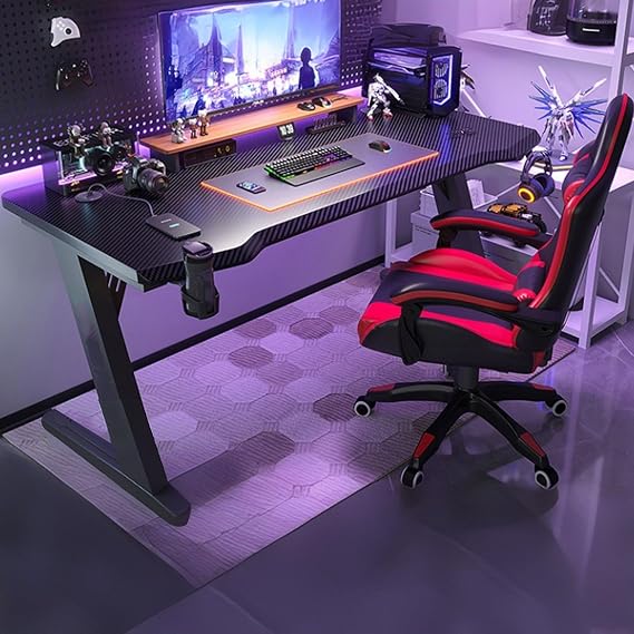 Gaming Standing Desk,Large Computer Gaming Desk Table With Cup Holder Headphone Hook Ergonomic Modern Carbon Fiber Mesa Gamer Pc Work Home Office Desks For Boys Men(A,39.5"L x 23.6"W(100x60cm))