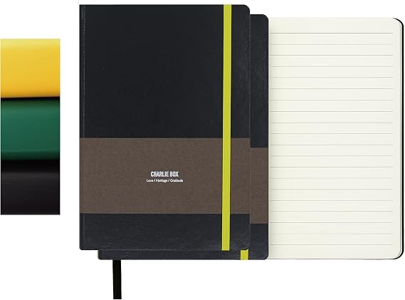 A5 Leather Journal Notebook - 2Pack Dotted/Grid/Blank Pages, 100GSM Thick Paper, Water-Resistant Cover, Elastic Closure & Inner Pocket (Black)