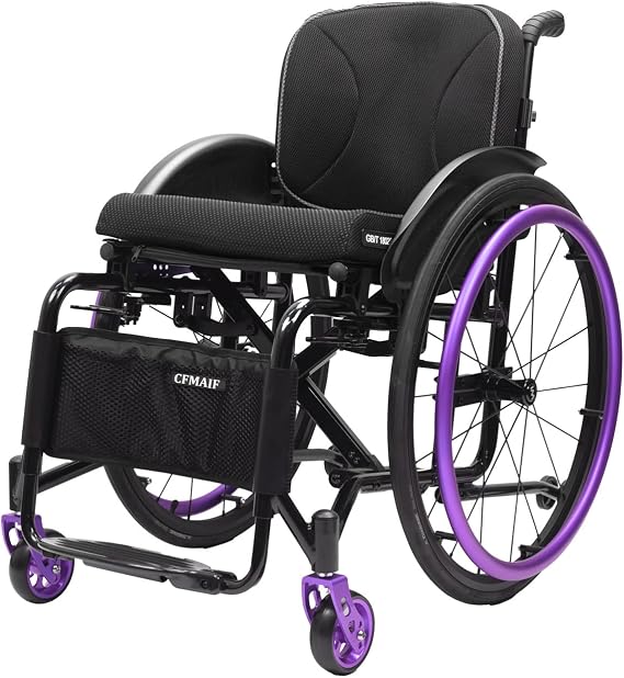 Lightweight Foldable Wheelchair, Self-Propelled Aluminum Alloy Chair, Portable Mobility Scooter for Seniors & Adults(Purple,42cm/16.5in Seat)