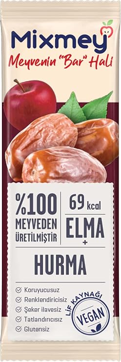 Mixmey Hurma Meyve Barı 24 Adet | Sağlıklı Atıştırmalıklar – Vegan, Glutensiz, Koruyucusuz (20GR X 24 ADET)