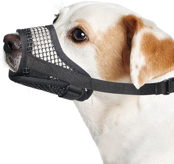 Dog Muzzle, Breathable Mesh Muzzles with Adjustable Hook and Loop | Puppy Soft Muzzle for Small Medium Dogs Corgi Beagle, Prevent Biting Chewing, For Grooming, Vet Visits | Black, S