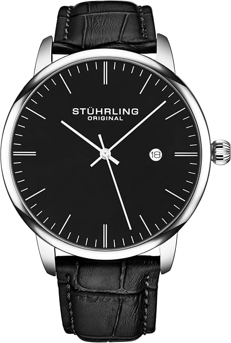 Stuhrling Original Men's Watch Dress Watch 40mm, Ultra Slim Mens Watch Leather Strap, Quartz Analog Men's Wrist Watch, Classic Minimalist Watch for Men