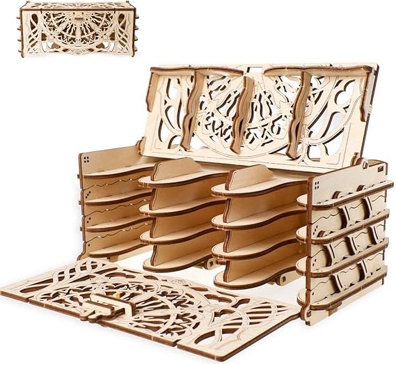 UGears 3D Puzzle for Board Games - Wooden Card Holder for 12 Sets of Playing Cards - Unique Mechanical Devices for Family Tabletop and Role-Playing Games - Wooden Construction Kits for Adults