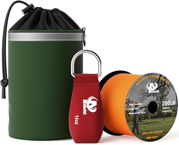 Aystkniet Arborist Throw Line Kit with Slick Rope & 12/14/16oz Throw Weight & Reflective Storage Bag, Polyester Throw Line and Arborist Throw Ball Kit for High Limbs Trimming Cutting Tree Work