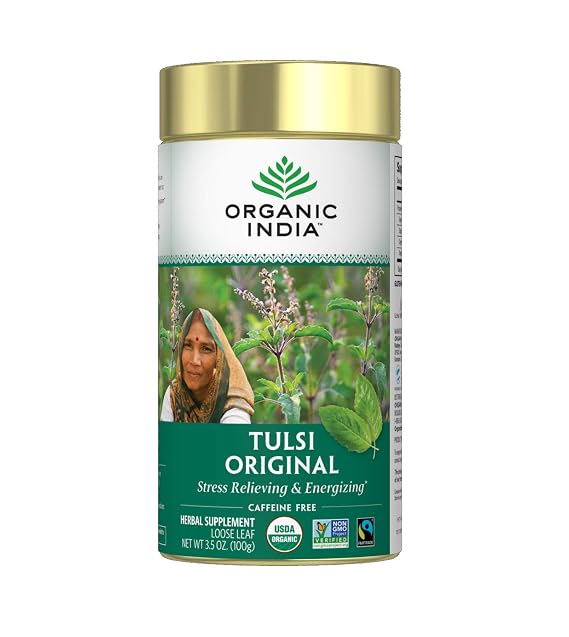 Organic India Tulsi Original Herbal Tea - Loose Leaf Holy Basil and African Basil Calming and Stress Relief Tea, Immune Support, USDA Certified