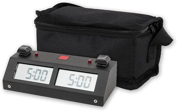 Chronos GX Digital Game Chess Clock - Button - Black with Carrying Bag