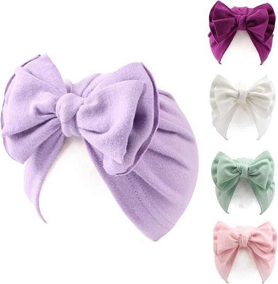 Peecabe Cotton Newborn Baby Girl Hospital Hat Infant Caps Bow Baby Beanie Hats for Girls Spring Summer 0-36 Months