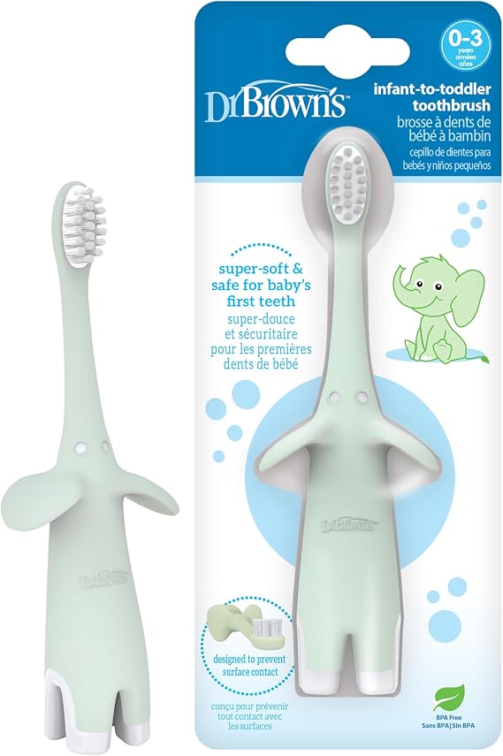 Dr. Brown's Infant-to-Toddler Toothbrush, Mint Elephant, 0-3 Years