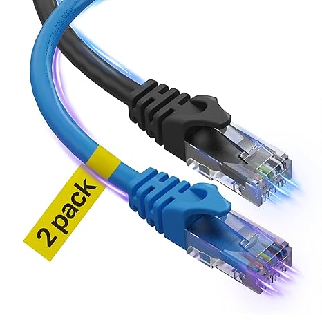 10Gbps Cat 6 Ethernet Cable 10 Ft 2 Pack, Blue & Black | Outdoor&Indoor High Speed Internet Network Cable, Long Cat6 Ethernet Patch Cable, Computer LAN Cable for Router, Modem, PS4/5