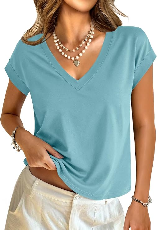 GKBK Womens Crop Tops Cotton Baby Tee Short Sleeve V Neck Boxy Summer Shirt