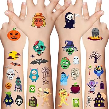 Halloween Temporary Tattoos - 120 Pieces Halloween Trick or Treat Fake Tattoos Stickers Halloween Party Favors for Assorted Goodies Tattoos Goody Bag Stuffers