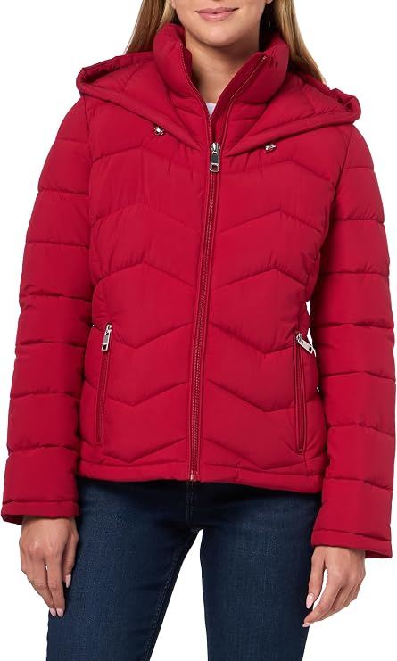 Calvin Klein Women's Stretch Fabric Puffer Jacket With Hood Warm Quilted Zip Front Coat