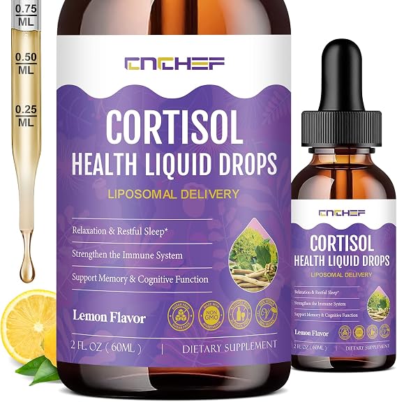 Cortisol Supplement Liquid Drops, Hormone Balance for Women Men Cortisol Detox with Magnesium Glycinate, L-Theanine, Rhodiola Rosea, Ashwagandha, Phosphatidylserine, Mood Focus, Sleep Support, 2 Fl Oz