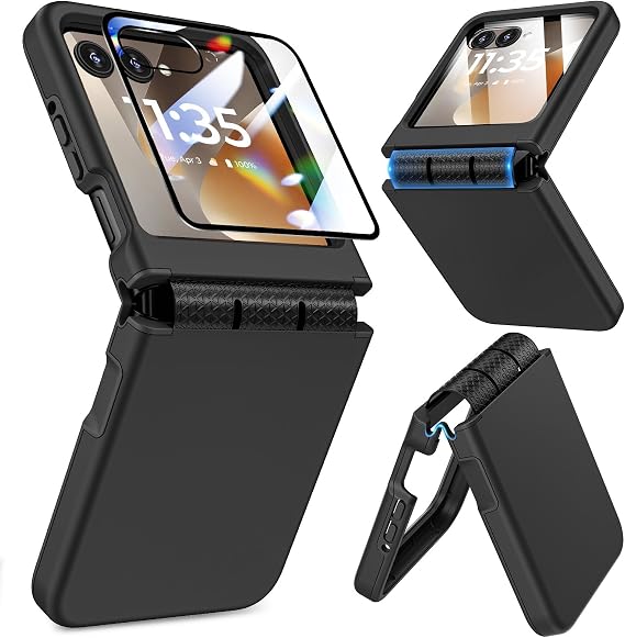Slim for Motorola Razr 2026/2025/2024 Case with Screen Protector, Black | for Moto Razr 2026/2025/2024 Phone Case, Hinge Protection Dual-Layer Anti-Scratch Shockproof Bumper Cover