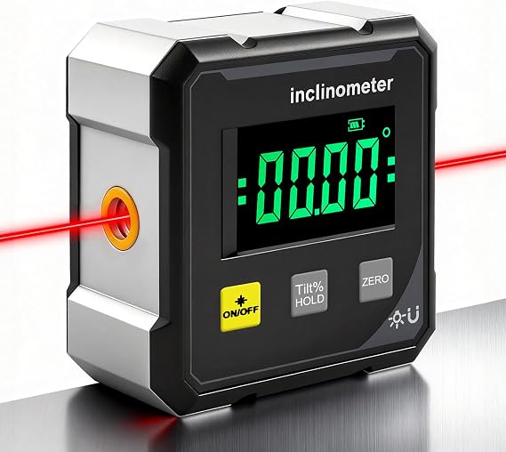 Digital Angle Finder with Electronic Laser, Digital Angle Finder Protractor Inclinometer, 4-Side Strong Magnetic Angle Gauge, 490 High Accuracy Cube Inclinometer for Woodworking Construction & DIY
