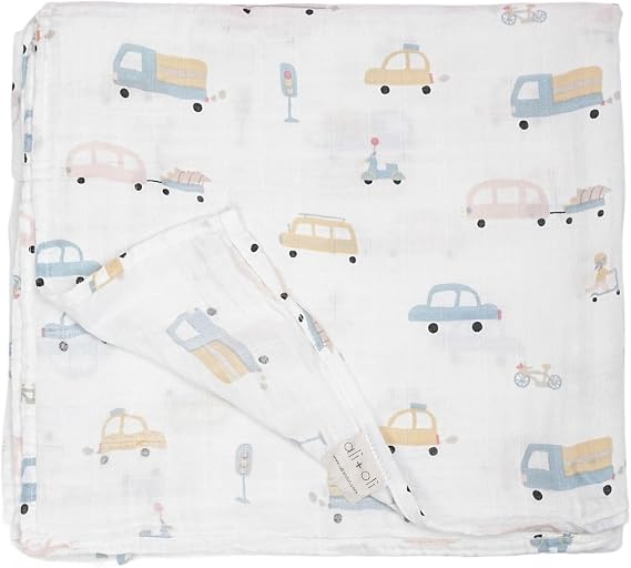 Ali+Oli Muslin Swaddle Blanket for Baby (Auto) Large 47" x 47" Soft Rayon Made from Bamboo & Organic Cotton, Machine Washable Receiving Blanket Wrap for Newborn to Toddler