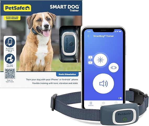 PetSafe SMART Dog Training Collar, Bluetooth App Control, 75 Yard Range | Tone, Vibration, or 1-15 Static Levels via Smartphone App, Waterproof, Fits Dogs 8 Lb+, Necks up to 28 In.