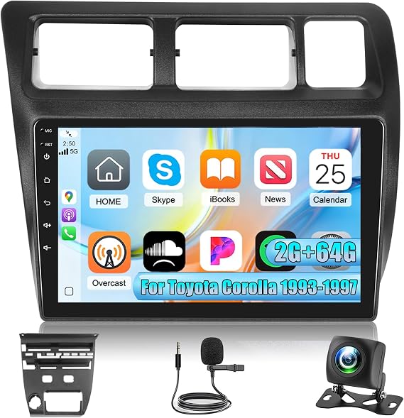 Android Car Radio for Toyota Corolla 1993-1997 with Carplay & Android Auto | [2+64G] NHOPEEW Car Stereo 9 Inch Touchscreen, DSP, WiFi, GPS Navigation, SWC, Mirror Link + AHD Backup Camera
