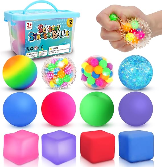Fidget Sensory Toys Stress Balls: 12 Pack Squishy Stress Balls for Kids