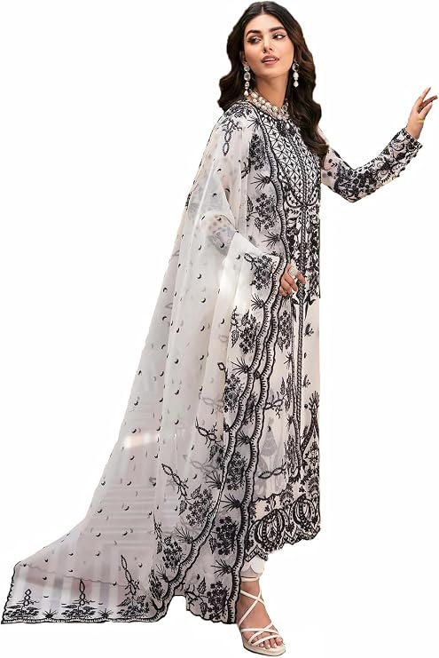 Indian Pakistani Salwar Kameez Pant Suit Embroidery Dresses for Eid Ramadan Festive Party - Kurta, Pant and Dupatta