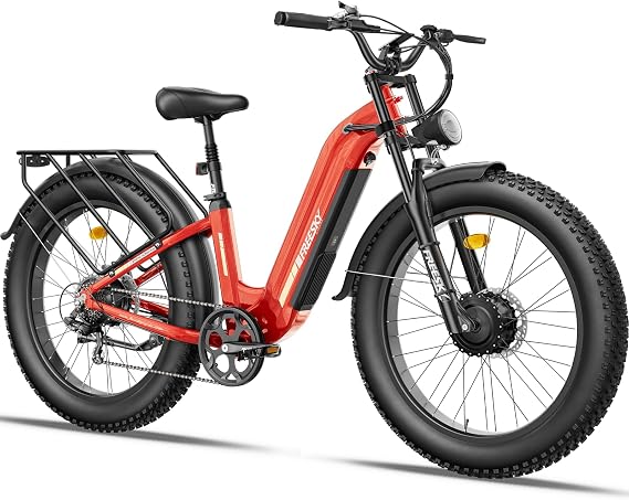 FREESKY Electric Bike for Adults with 1600W Power Motor, Full Suspension Ebikes up to 35MPH & 105Miles Max Range, 48V 25AH Removable Battery, 27" Fat Tire, Step-Thru E-Bike for Women/Men