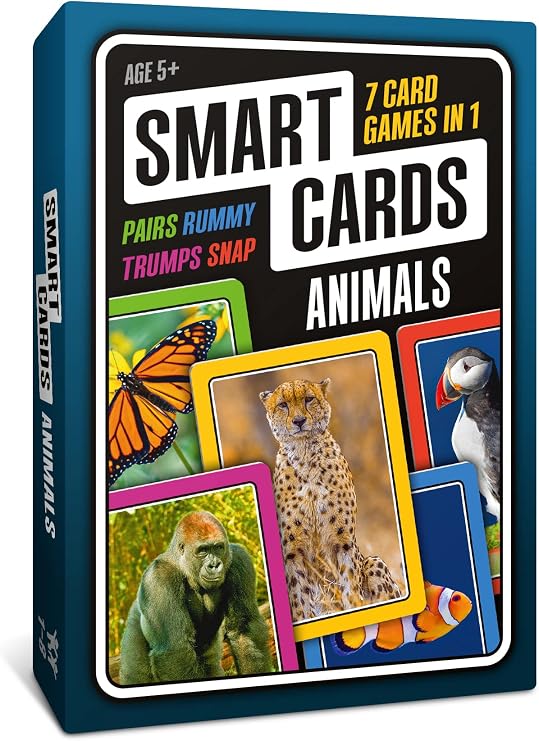 SMART Cards Animals, Gift, Stocking Stuffer, Travel Card Game, 100 Cards of Animals, 7 Games in 1, Pairs, Snap, Trumps, Rummy, Quiz, Facinating Facts, Age 5+, 1-8 Players