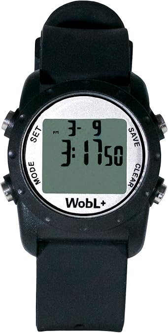 WobL+ World's Smallest & Best Waterproof Vibrating 9 Alarms + Countdown Timer Wristwatch (Black) Sports/Medicine/Meeting/Potty Reminders