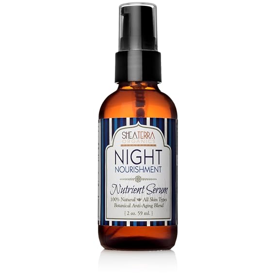 Shea Terra Night Nourishment Nutrient Facial Serum | Nutrient Rich, All Natural & Organic Emollient Oil with Vitamins, Essential Fatty Acids for Rejuvenated and Youthful Skin 2 oz