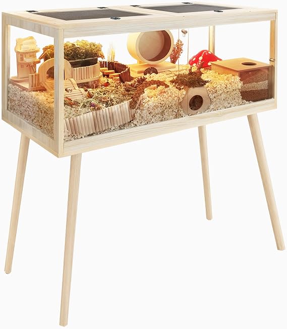 PROLEE Hamster Cage Chewproof, Mice and Rat Habitat with Transparent Sides, Hamster Cage with Openable Mesh Top, Solid Built with Lock Design and Leg Stand, 48" inch