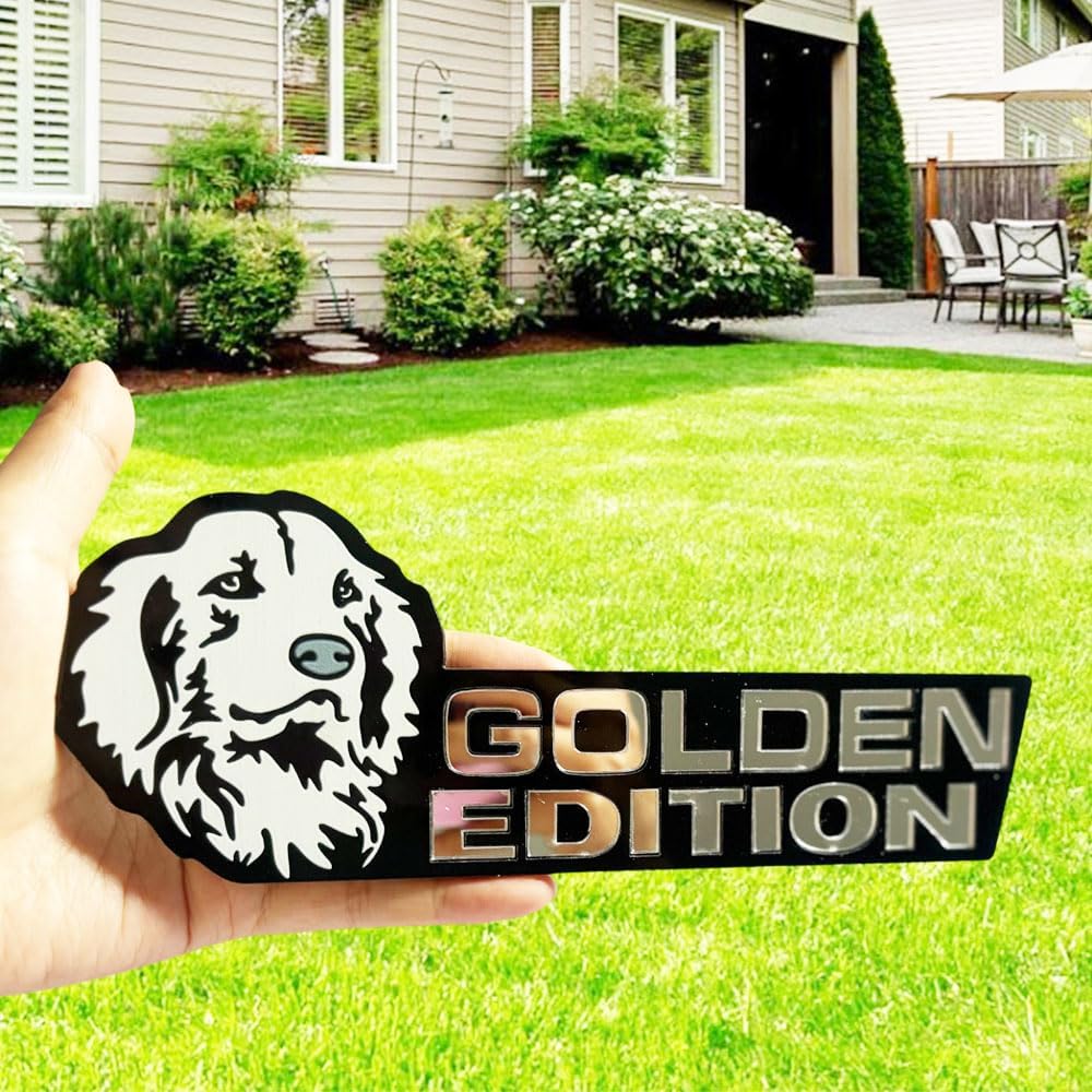 Dog Car Badge Laser Cut Car Vehicle Emblem, 3D Car Decal Car Sticker Dog Lovers Gift, Funny Waterproof Dog Edition Car Badge for Truck RV Motorcycle Boat Golden Retriever