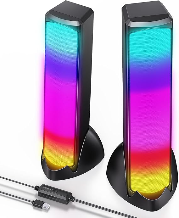 OFFSIR Computer Speakers, RGB PC Speakers, Gaming Speakers with Full Screen LED Breathing Light, 2.0 Channel Stereo Sound Desktop Speakers, USB Powered Speaker for Computer Desktop PC Laptop Monitor