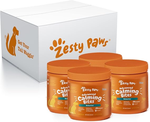 Zesty Paws Advanced Calming Chews for Dogs - Composure & Relaxation for Everyday Stress & Separation + Thunderstorms & Travel - with Ashwagandha & Melatonin - Turkey Flavor - 4 Pack...