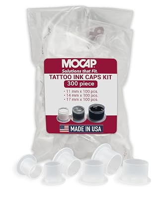 MOCAP Tattoo Ink Caps Kit FC Series Flexible, Durable & Versatile Plastic Flanged Ink Caps for Tattoo Artists, Moisture & Dust Prevention, Secure & Easy to Use, LDPE Material - 300 Total Pcs