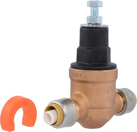 Cash Acme EB45 Pressure Regulating Valve with Disconnect Clip, Direct, 1/2 Inch Push to Connect, Poly Top, 60 PSI, Compatible with SharkBite, PVA08P-DSB-60