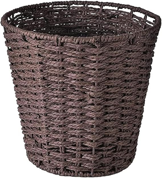 Zuvo Round Wicker Waste Basket Paper Bin - Wicker Trash Basket - Woven Trash Can Rubbish Basket for Bedroom, Bathroom, Offices or Home (Brown)