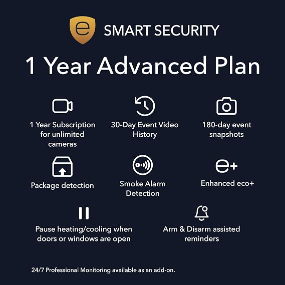ecobee Smart Security Advanced Plan 1 Year Subscription, Unlimited Cameras, 30-Day Video History, Person Detection, Package Detection, Arm and Disarm, Cancel Anytime