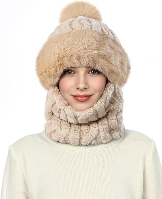 Hat and Scarf Set for Women - One Piece Hat Beanie Winter Face Mask for Women/Men, Warmer Beanie Neck Circle Scarf Ski Snow Hats Essentials