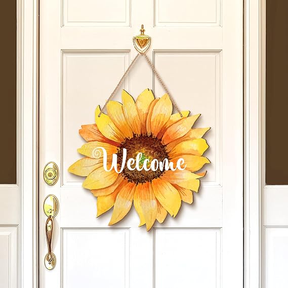 Sunflower Welcome Wood Door Hanger 12 Inch