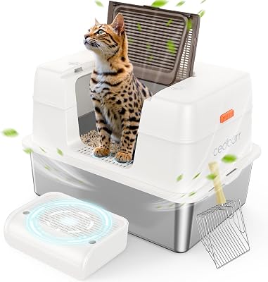Stainless Steel Cat Litter Box with Lid,Large Enclosed High Side Metal Cat Litter Box with Pedals Suitable for Big Cats,Non-Sticky,Odor-Free,Easy to Clean ,Anti-LeakageSilver