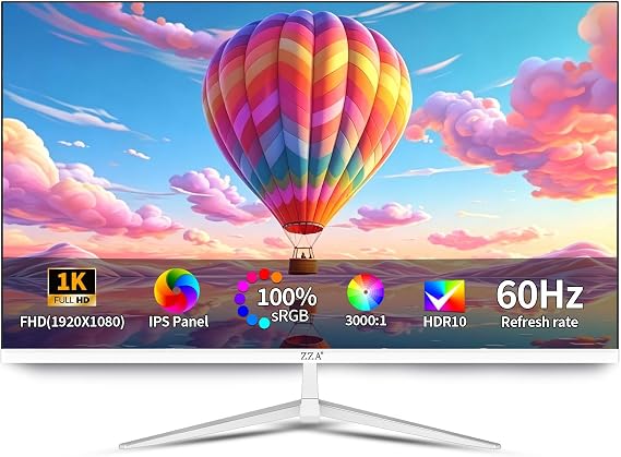 ZZA 32 Inch Flat Computer Monitor 60Hz, FHD 1080p VA Panel, Borderless Display, Supports AMD FreeSync, HRD10, 100% sRGB, HDMI and VGA Ports, Supports Wall Mounting (100mm 100mm), White