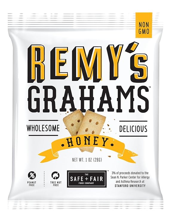 The Safe + Fair Food Company Remy's Grahams Nut Free Graham Crackers Non GMO, Whole Grain, Clean Label Snacks - Honey, 36 Count