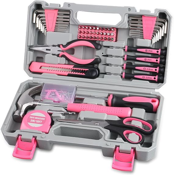 150-Piece Pink Color All-Purpose Household Tool Kit in Toolbox Storage Case
